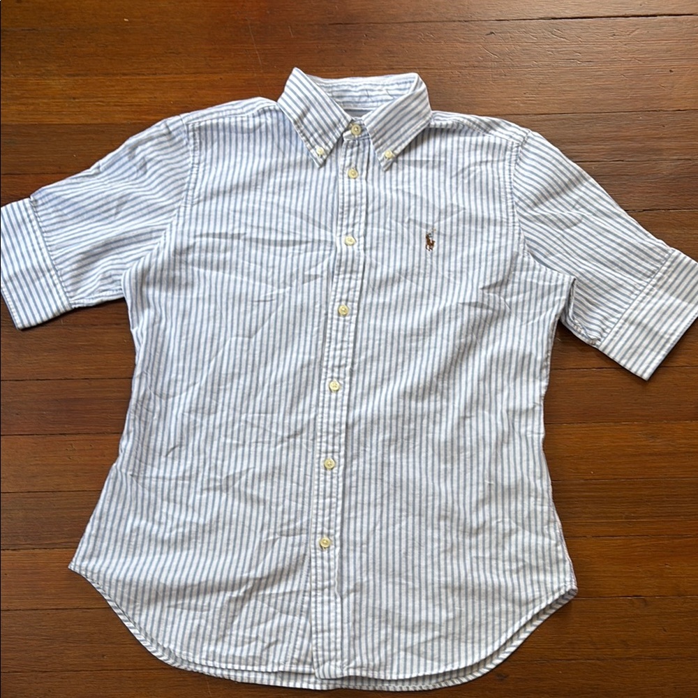 Ralph Lauren Blue and White Striped Button Down Shirt